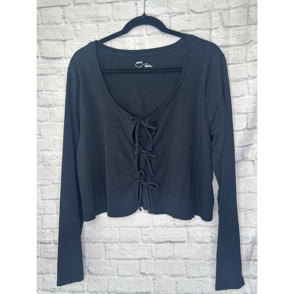 Aerie Black Tie-Front Long Sleeve Crop Top XL (New Without Tags) - Picture 1 of 4